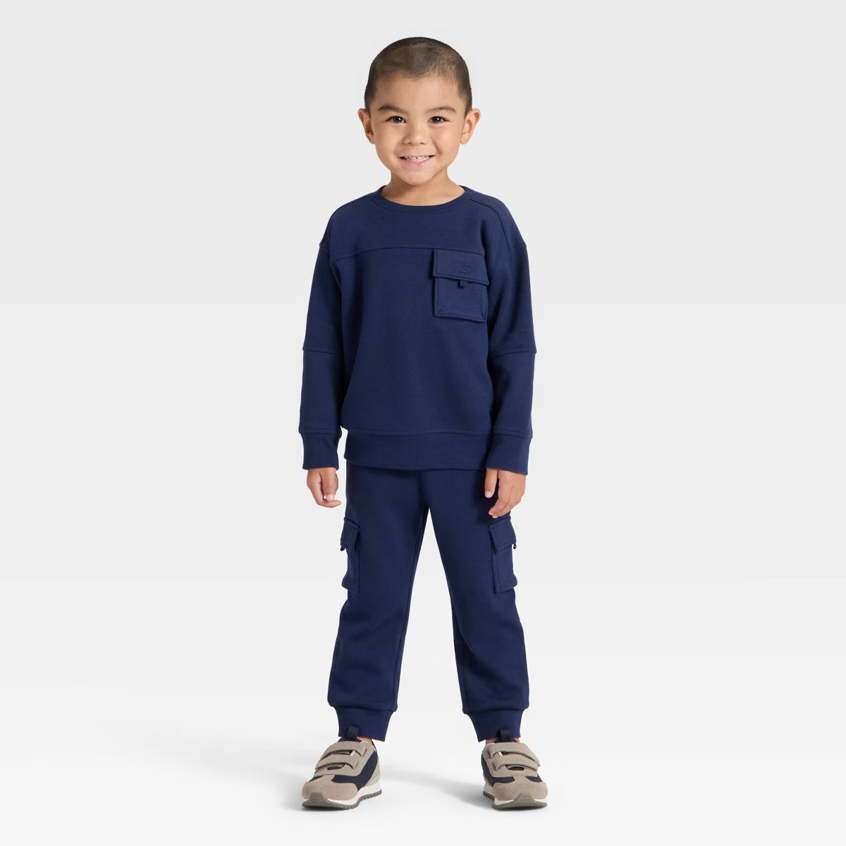 Toddler Boys' Pocket Crewneck Sweatshirt and Joggers Set - Cat & Jack™ Navy Blue 3T | Target