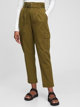 High Rise Belted Cargo Khaki Pants | Gap (US)