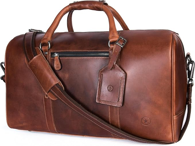Leather Travel Duffel Bag | Gym Sports Bag Airplane Luggage Carry-On Bag | Gift for Father's Day ... | Amazon (US)