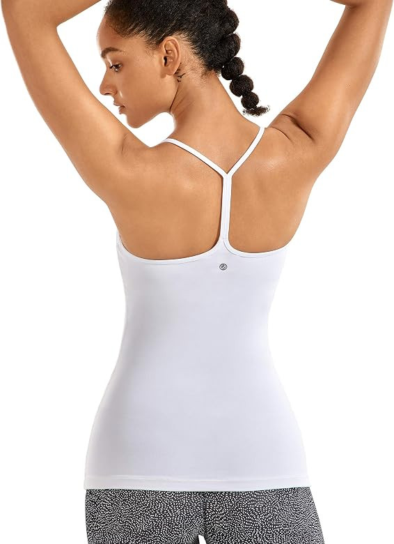 CRZ YOGA Women's Spaghetti Strap Workout Tank Tops with Built in Bra Sports Camisole Compression ... | Amazon (US)