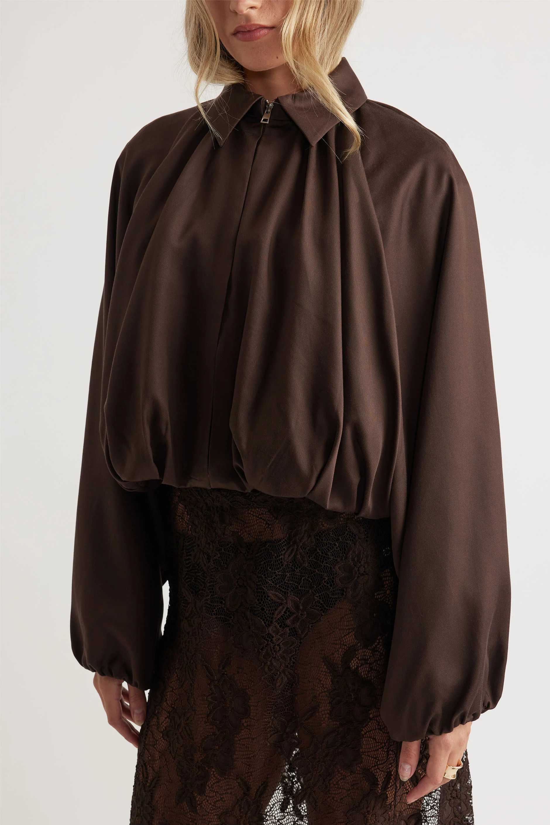 Tayla Puffed Sleeve Jacket - Espresso | DECJUBA