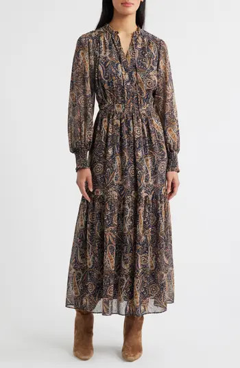 Sam Edelman Boho Paisley Long Sleeve Maxi Dress in Black Multi at Nordstrom Rack, Size 4 | Nordstrom Rack