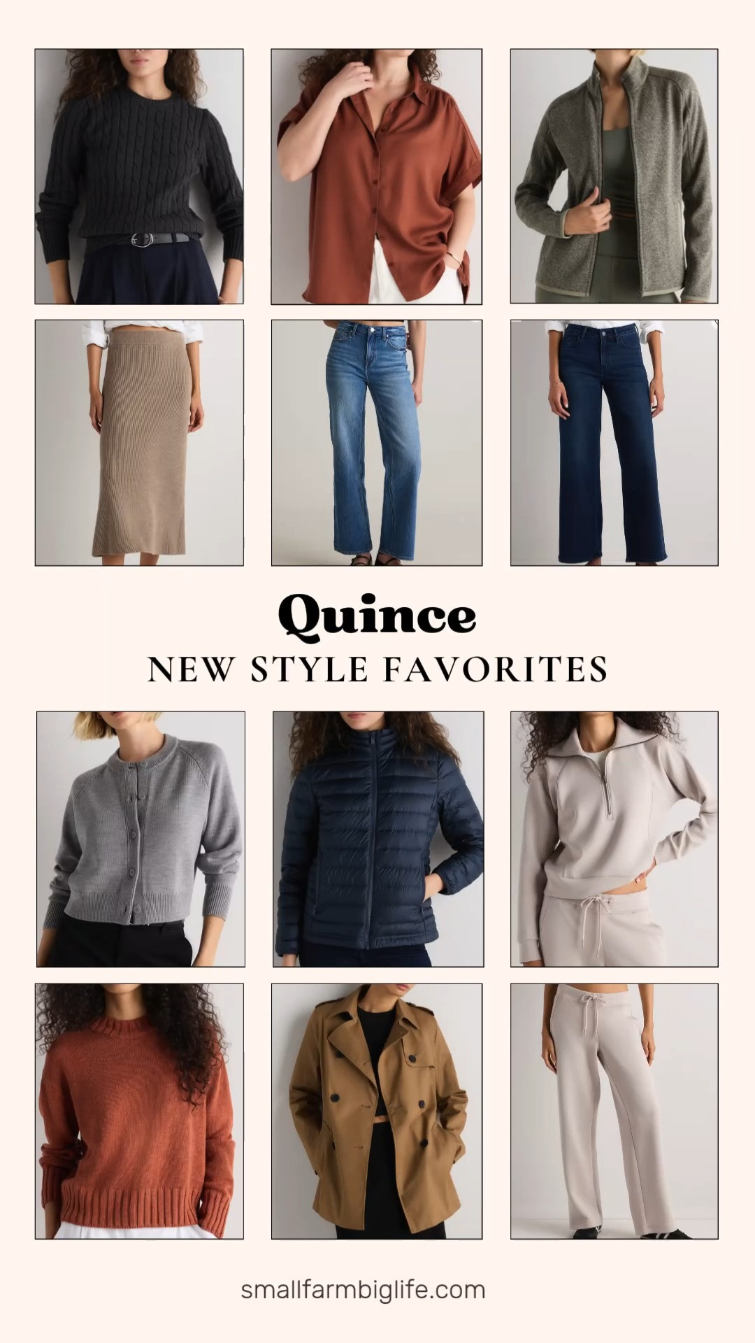 Quince just dropped so many good new style favorites for fall. The quality and prices are hard to beat.
The tan Australian Merino Wool Midi Skirt is such a versatile piece. Pair it with the charcoal 100% Organic Cotton Cable Crewneck Sweater for an easy, put together look. The grey Australian Merino Wool Raglan Crewneck Cardigan is another cozy layer that works for cooler mornings.
For denim, I love the blue Bella Stretch Relaxed Straight Jeans and the dark blue Luna Stretch Wide Leg Jeans. Both are soft and comfortable while still looking polished.
Outerwear is strong this season too. The dark navy blue Lightweight Down Packable Puffer Jacket is perfect for layering. The dark khaki Comfort Stretch Short Trench Coat and the army green Sweater-Knit Fleece Full-Zip Jacket are both great transitional pieces for summer into fall.
The terracotta Vintage Wash Tencel Camp Shirt and the terracotta Cotton Linen Relaxed Crew Sweater bring in a warm color for the season. For loungewear, the beige CloudComfort Wide Leg Pants and the beige CloudComfort Half Zip Sweatshirt are so comfortable you will want to wear them every day.
Shop this post on my LTK to get all the details.
#quince #falllayers #merinowool #fallwardrobe #transitionalstyle 

 #LTKootd #LTKOver40 #LTKWorkwear