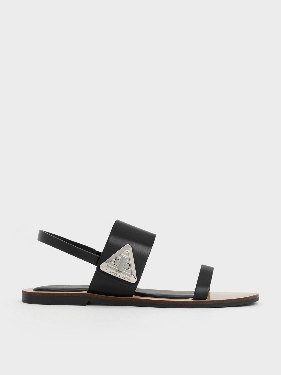 Trice Metallic Accent Double Strap Sandals
 - Black | Charles & Keith UK