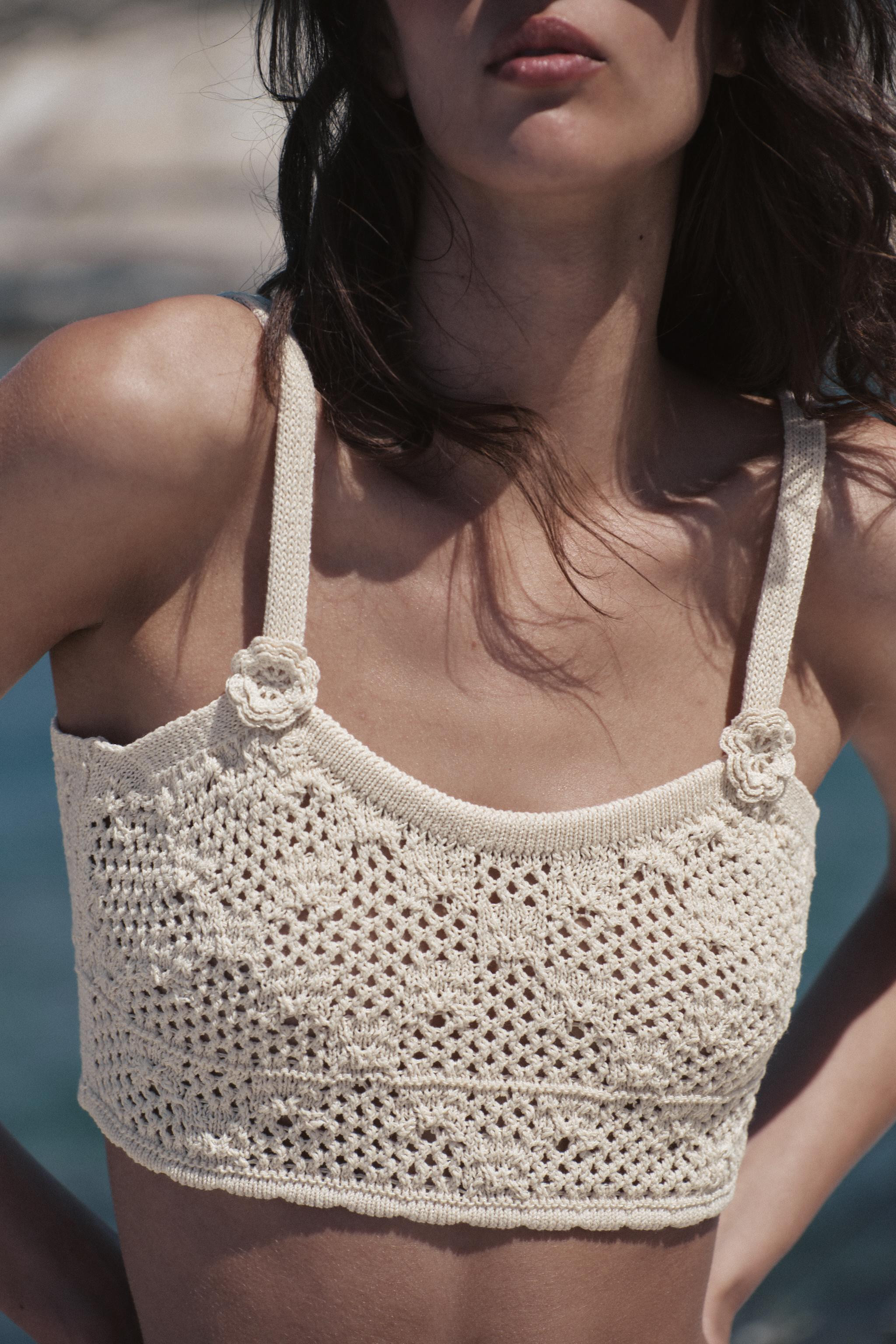 POINTELLE KNIT FLOWER TOP | Zara UK