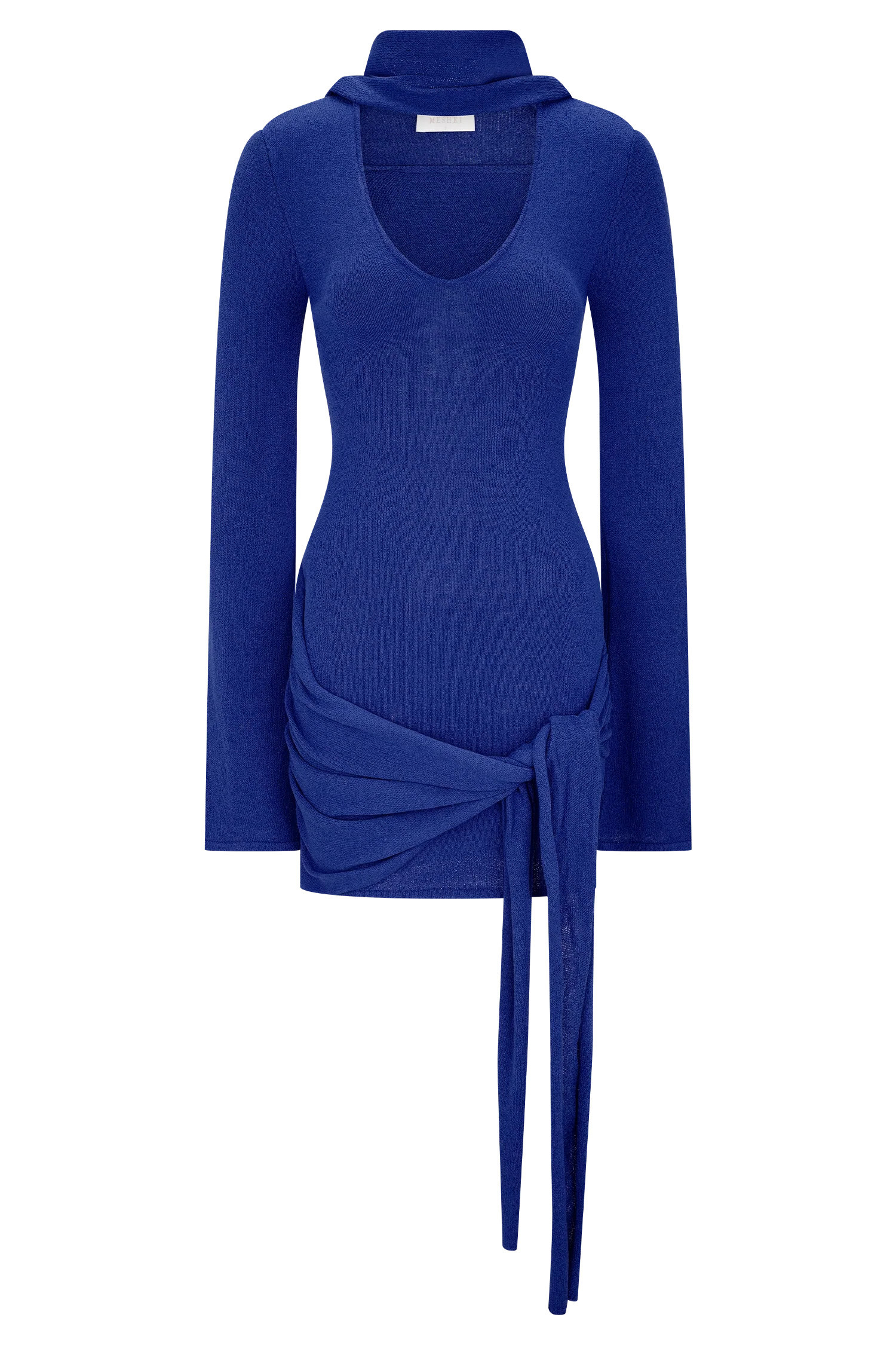 Taron Knit Mini Dress With Scarf - Cobalt | Meshki UK
