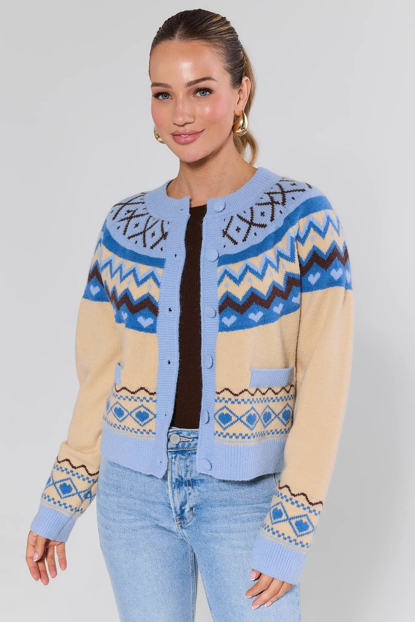 Harlow Blue Fair Isle Cardigan | Avara