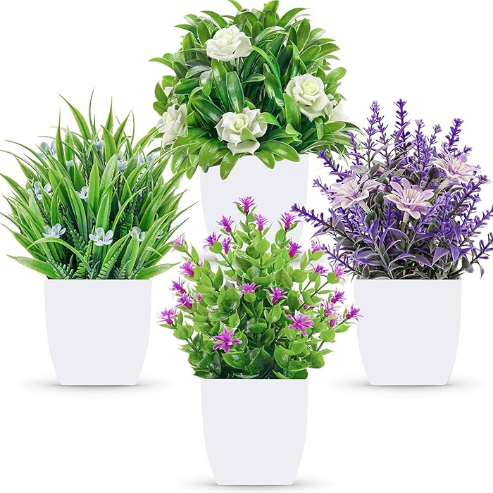 Der Rose 4 Pack Small Fake Flowers Plants Spring Decorations for Centerpiece Table Decorations De... | Amazon (US)