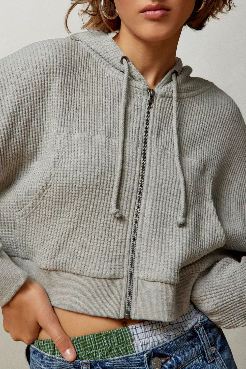 BDG Leah Waffle Knit Zip-Up Hoodie Sweatshirt | Urban Outfitters (EU)