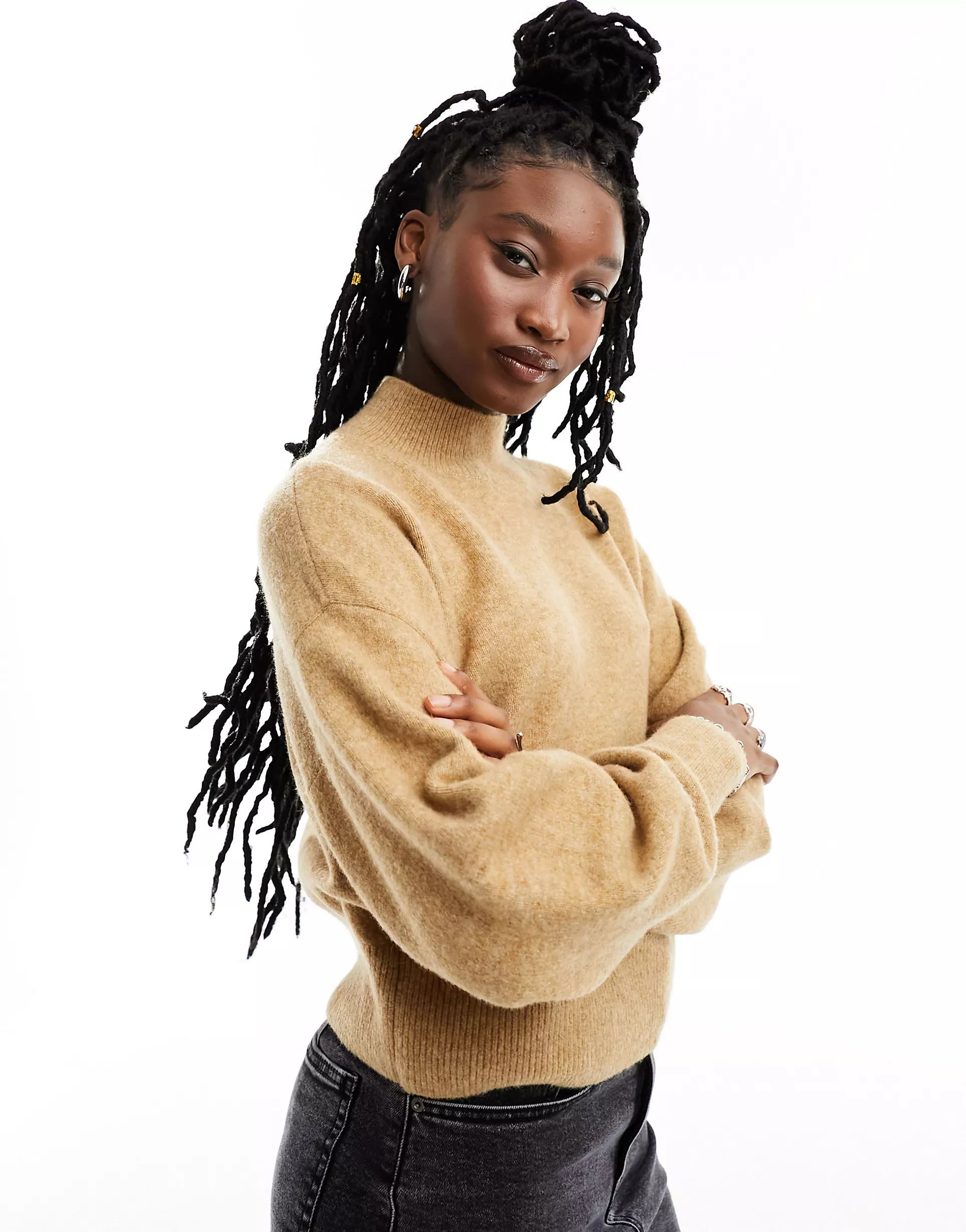 & Other Stories mock neck sweater in light brown melange | ASOS (Global)