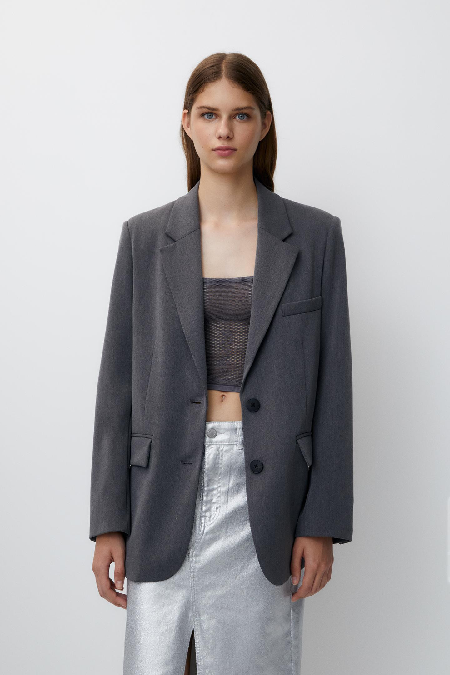 Basic double-breasted buttoned blazer | PULL and BEAR UK