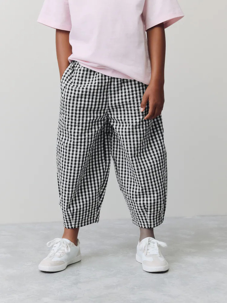 Black/White Gingham Pull On Barrel Trousers (3-12yrs) | Next US