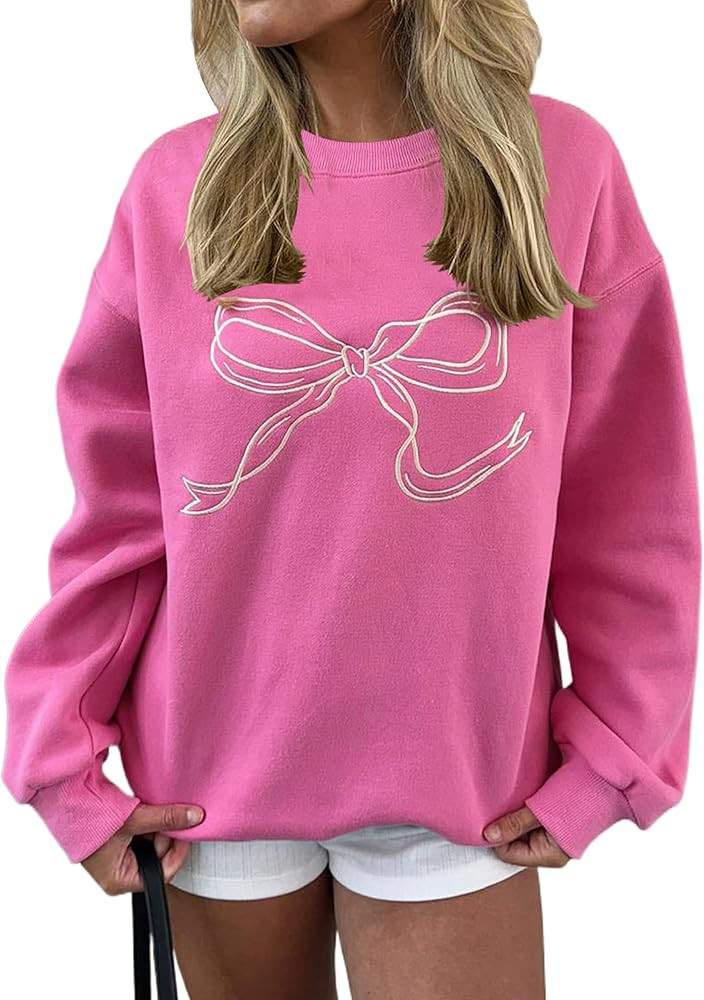 MISSACTIVER Women Bow Graphic Sweatshirts Oversized Pullover Sweatshirts Crewneck Pullover Tops 2... | Amazon (US)
