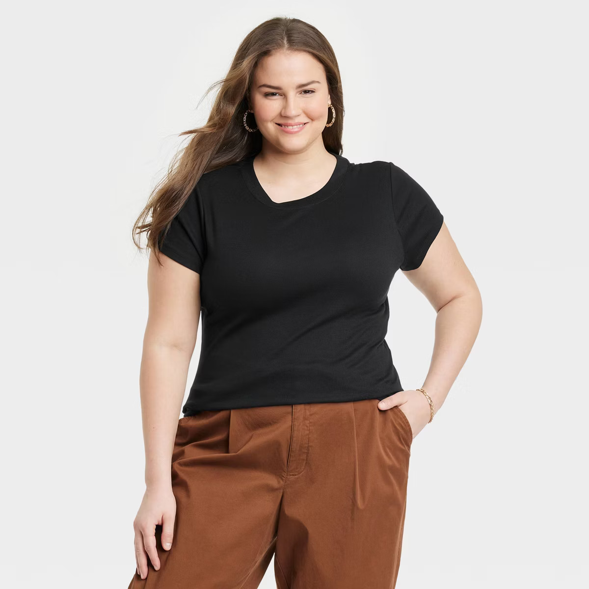 Women's Short Sleeve Slim Fit Ribbed T-Shirt - A New Day™ | Target
