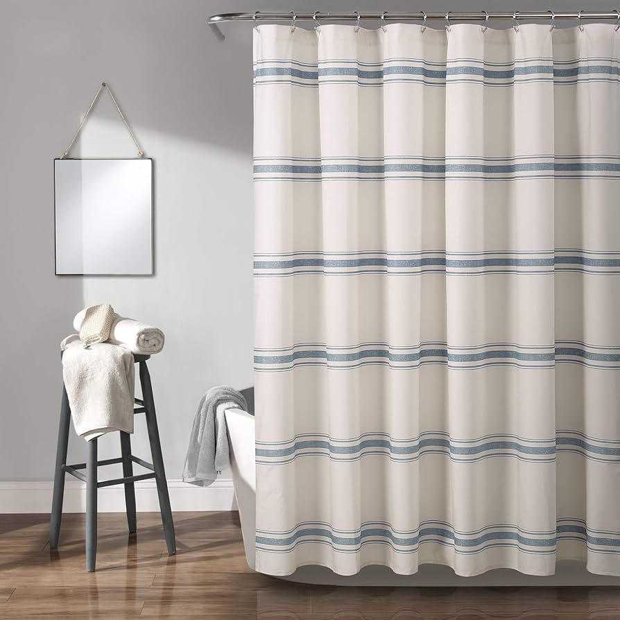 Lush Decor Shower Curtain Farmhouse Stripe, 72" x 72", Blue | Amazon (US)
