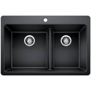 Glacier Bay Drop-in/Undermount Granite Composite 33 in. 1-Hole 60/40 Double Bowl Kitchen Sink wit... | The Home Depot