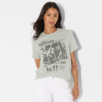 Women's The Beatles Short Sleeve Graphic T-Shirt - Green L | Target