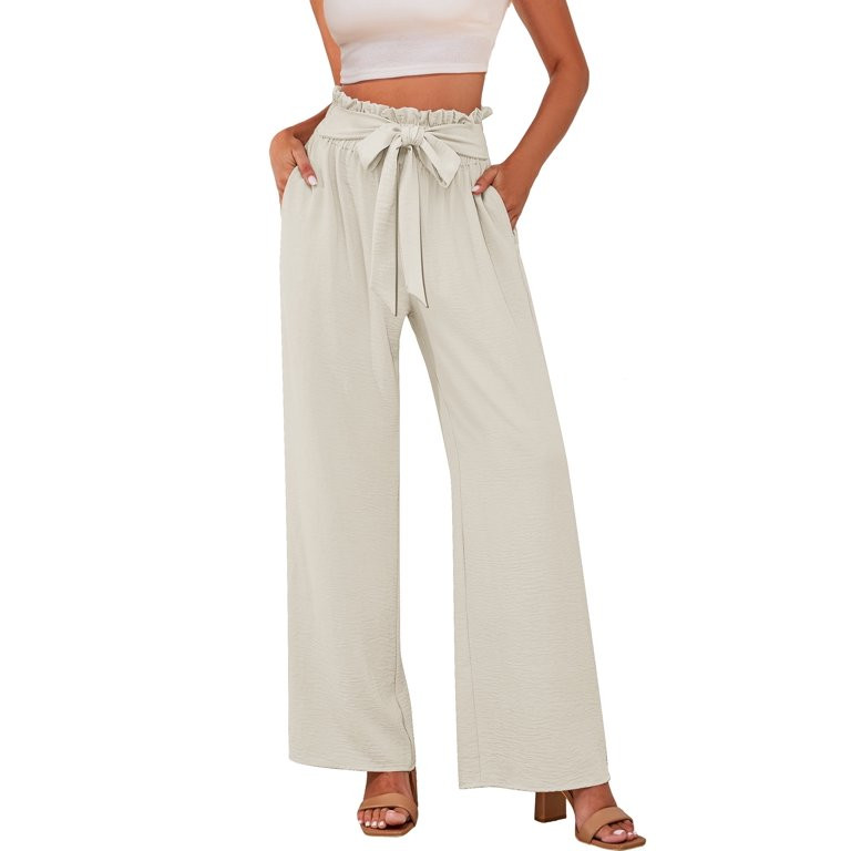 a.Jesdani Women's Wide Leg Lounge Pants High Waisted Elastic Tie Knot Loose Trousers with Pockets... | Walmart (US)