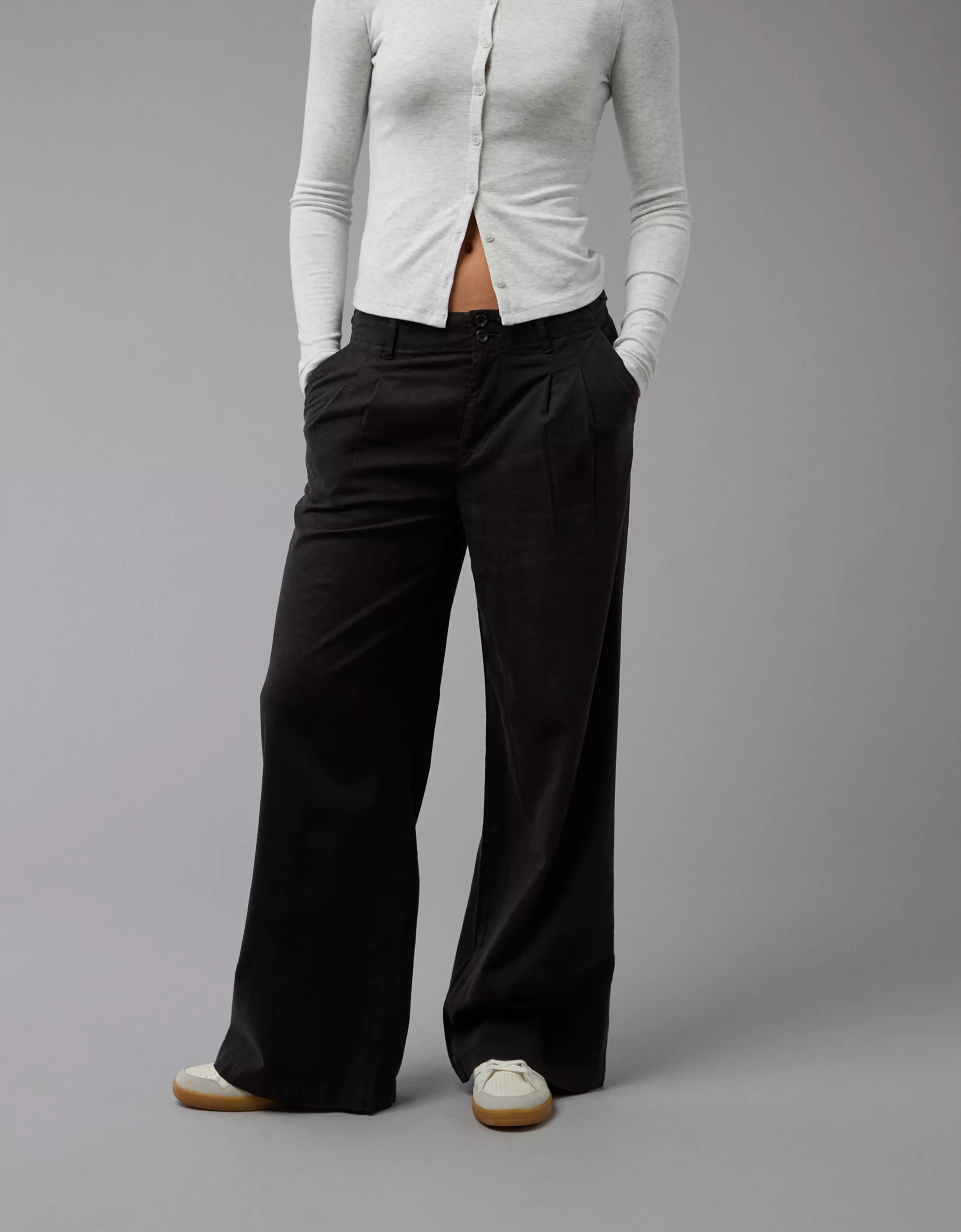 AE Stretch Linen-Blend High-Waisted Wide-Leg Trouser | American Eagle Outfitters (US & CA)