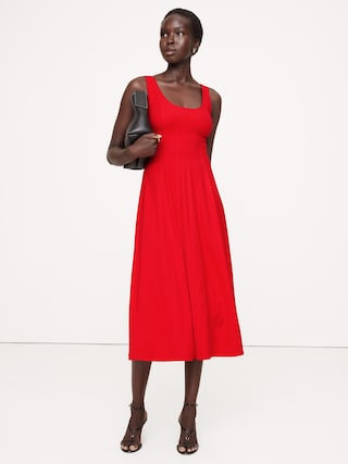 Crepe Scoop-Neck Midi Dress | Banana Republic (CA)