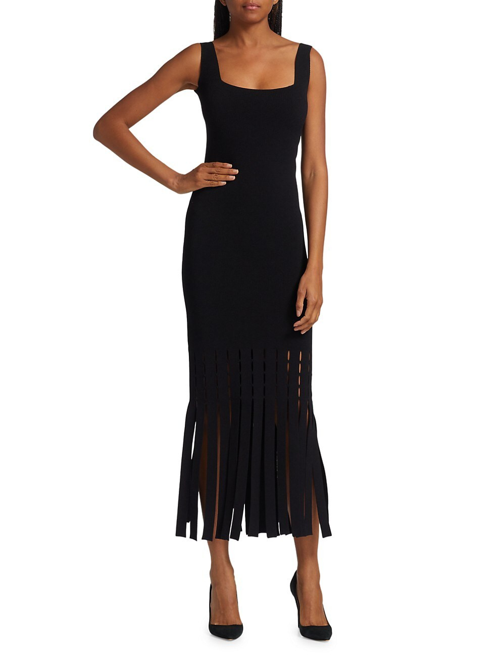 St. John Fringe-Trim Eyelet Knit Dress | Saks Fifth Avenue
