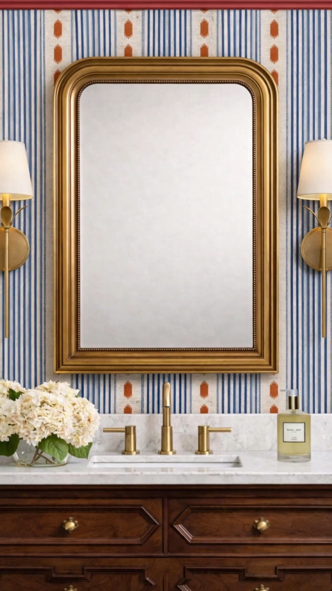 American bathroom inspo! Love this red white and cream wallpaper for a timeless look!  

#LTKSpringSale #LTKdayinmylife #LTKHome