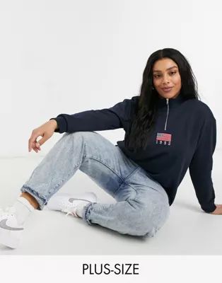 Daisy Street Plus relaxed sweatshirt with half zip and flag embroidery | ASOS (Global)