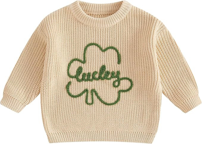 Baby Girl Boy Sweater Toddler Infant Newborn St Patricks Day Outfit Shamrock Knit Oversized Crewn... | Amazon (US)