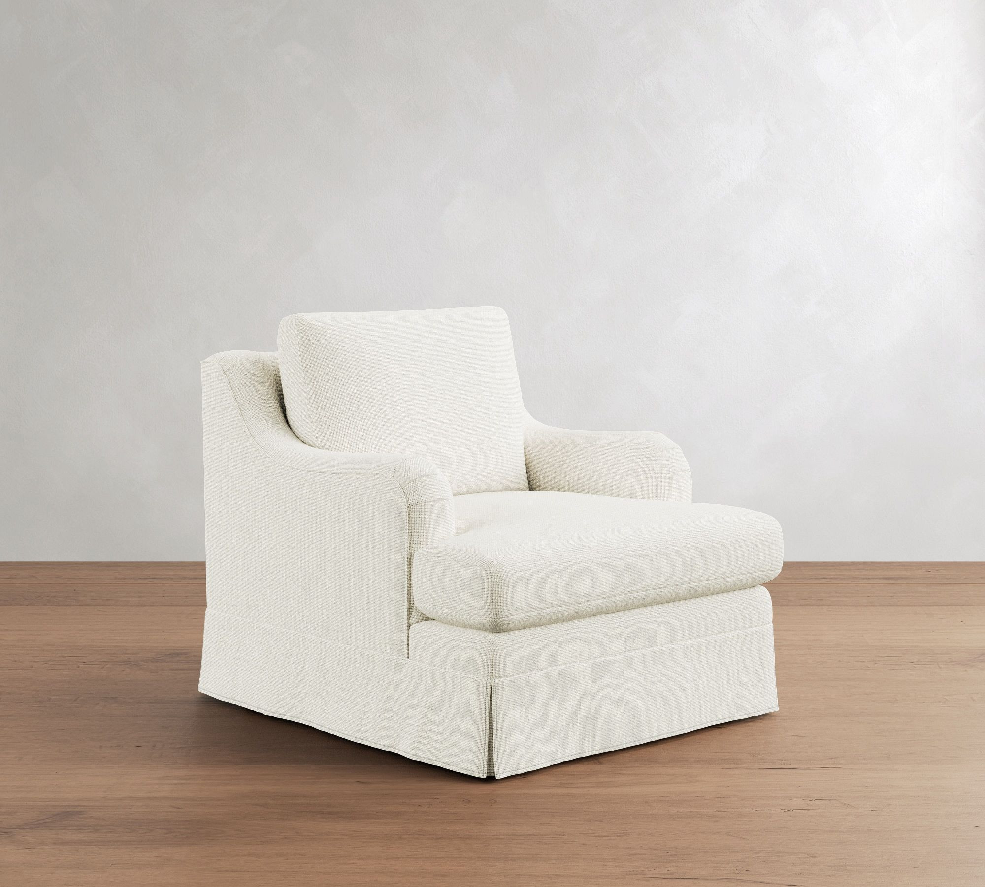 Thornton Upholstered Armchair, Down Blend Wrapped Cushions, Performance Chunky Basketweave White | Pottery Barn (US)