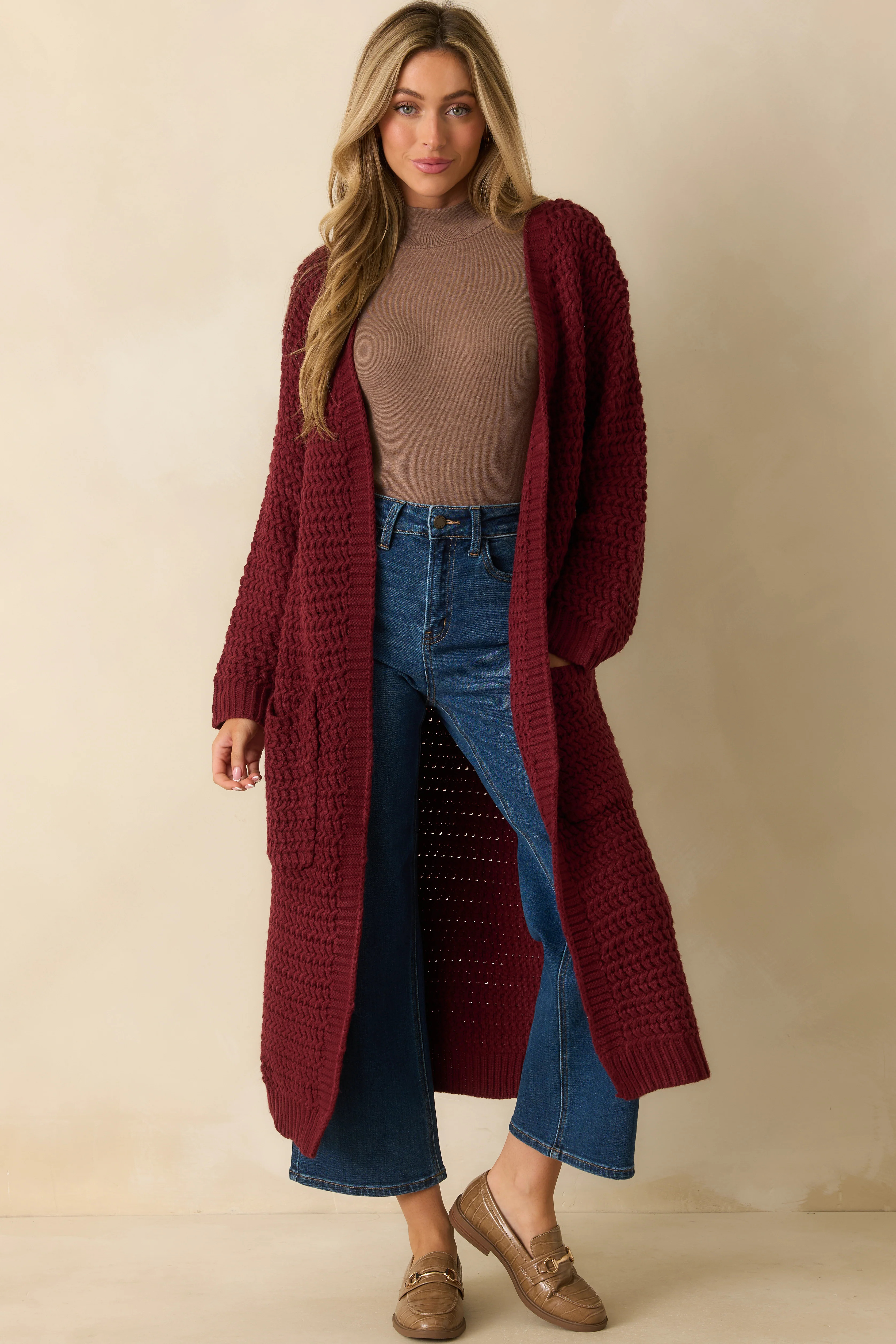 Made For More Wine Red Knit Duster Cardigan | Red Dress