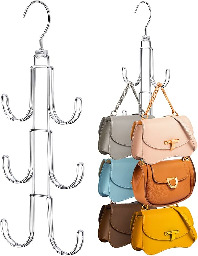 Purses Hanger Organizer for Closet, Myfolrena 2 Pack Metal Purse Holder for Closet Space Saving Bag  | Amazon (US)