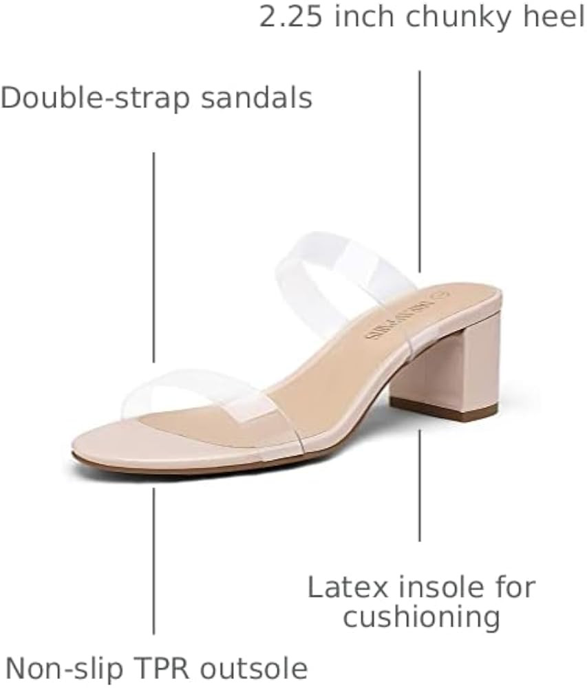 DREAM PAIRS Women's Two Strap Open Toe Low Block Chunky Heels Sandals Dress Pumps Casual Summer M... | Amazon (US)
