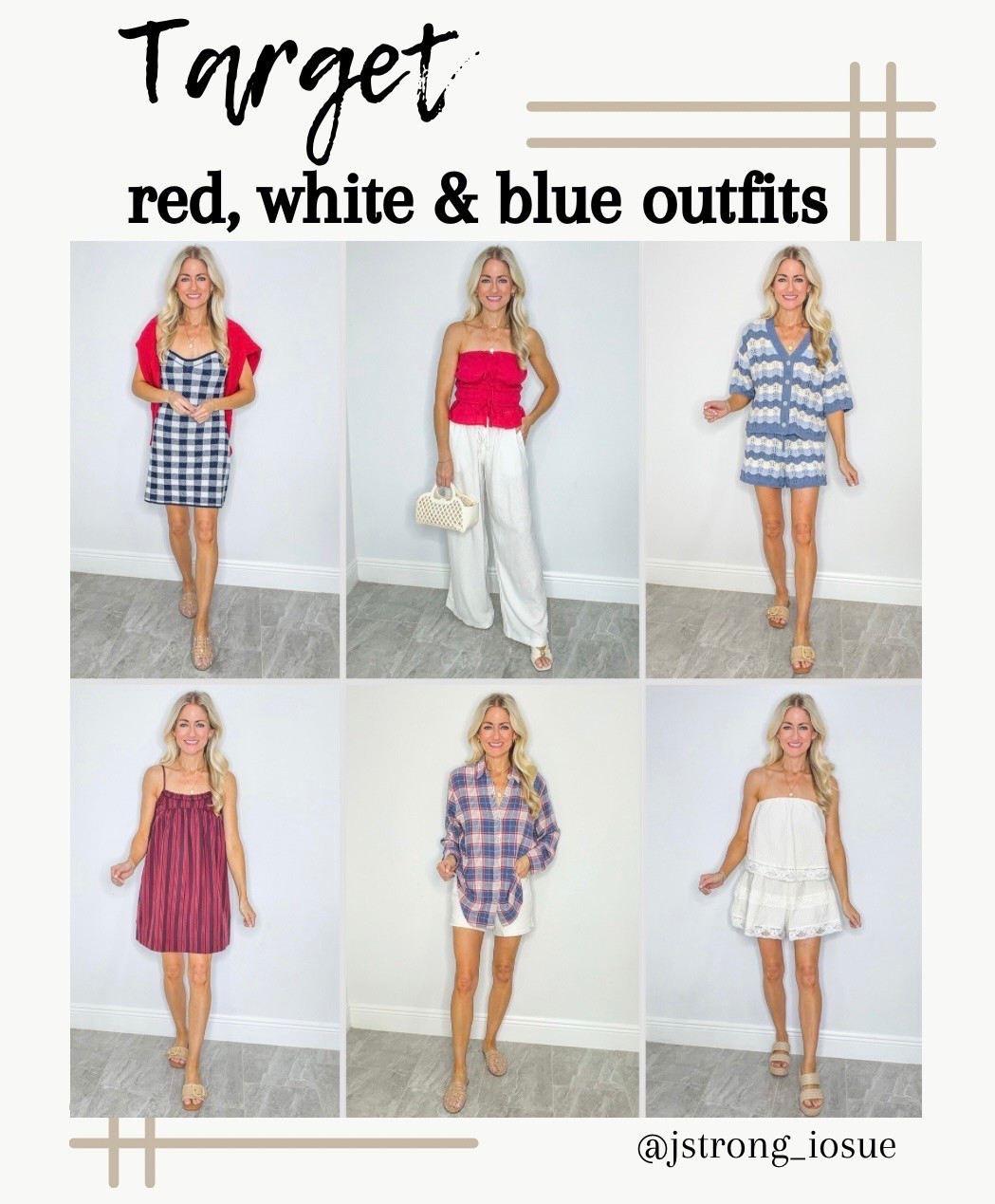 Red, white, and blue outfits from Target for the Summer Holidays! The plaid button up is lightweight and so comfortable for the perfect summer layer! Plaid dress is stretchy and soft. Linen pants are petite friendly. Blue stripe set is a look for less. White lace outfit is a romper and giving FP vibes!

#LTKootd #LTKgrwm #LTKdayinmylife
