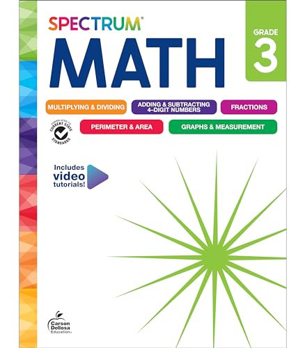 Spectrum 3rd Grade Math Workbook, Mathematics Activity Book for Kids Ages 8-9, Multiplication, Division, Fractions, Addition and Subtraction with 4 Digit Numbers, Classroom or Homeschool Curriculum | Amazon (US)
