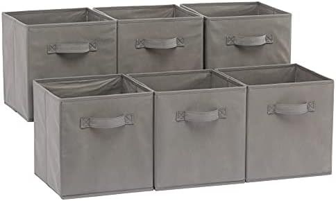 Amazon Basics Collapsible Fabric Storage Cubes Organizer with Handles, Gray - Pack of 6 | Amazon (US)