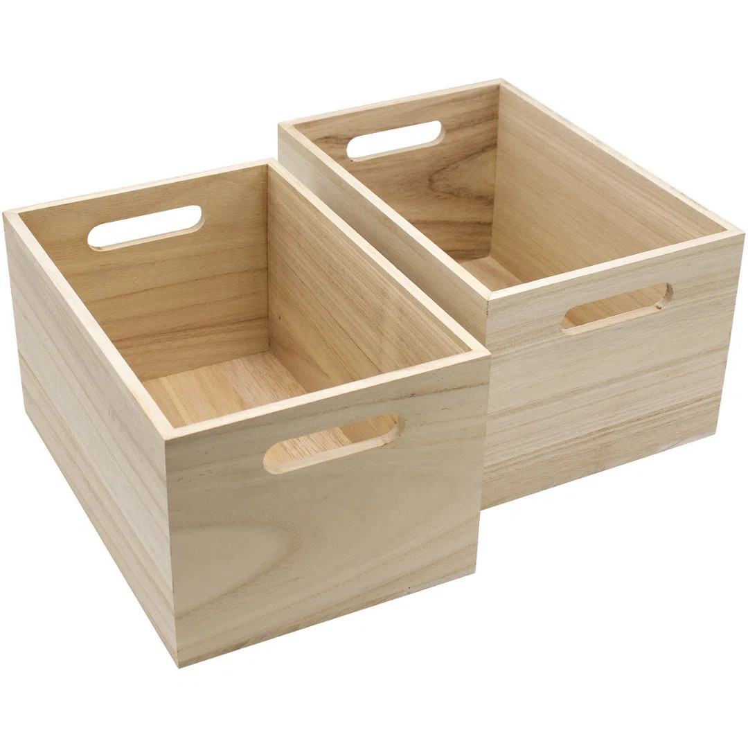 Sorbus 2-Pack Unfinished Wood Crates Organizer Bins, Wooden Box, Cabinet Containers, Large, Set o... | Wayfair North America