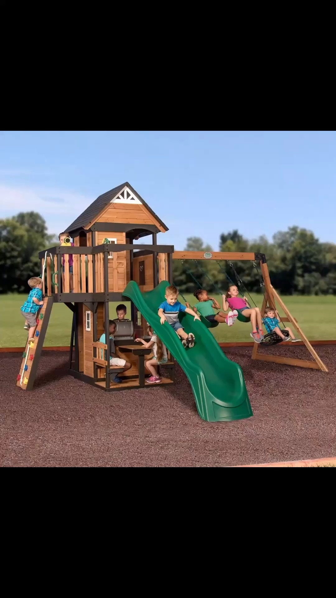 Backyard Discovery Canyon Creek Cedar Wood Swing Set with Wave Slide, Clubhouse, Rock Wall, and Play Kitchen 
#LTKtrends

#LTKSpringSale #LTKActive #LTKBaby

#LTKTall #LTKPlusSize #LTKKids