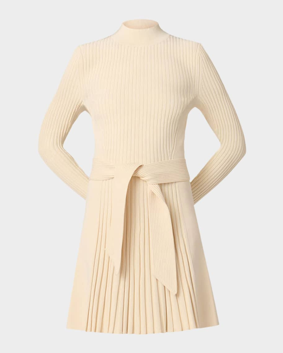 Shoshanna Tara Ribbed Mock-Neck Mini Sweater Dress | Neiman Marcus