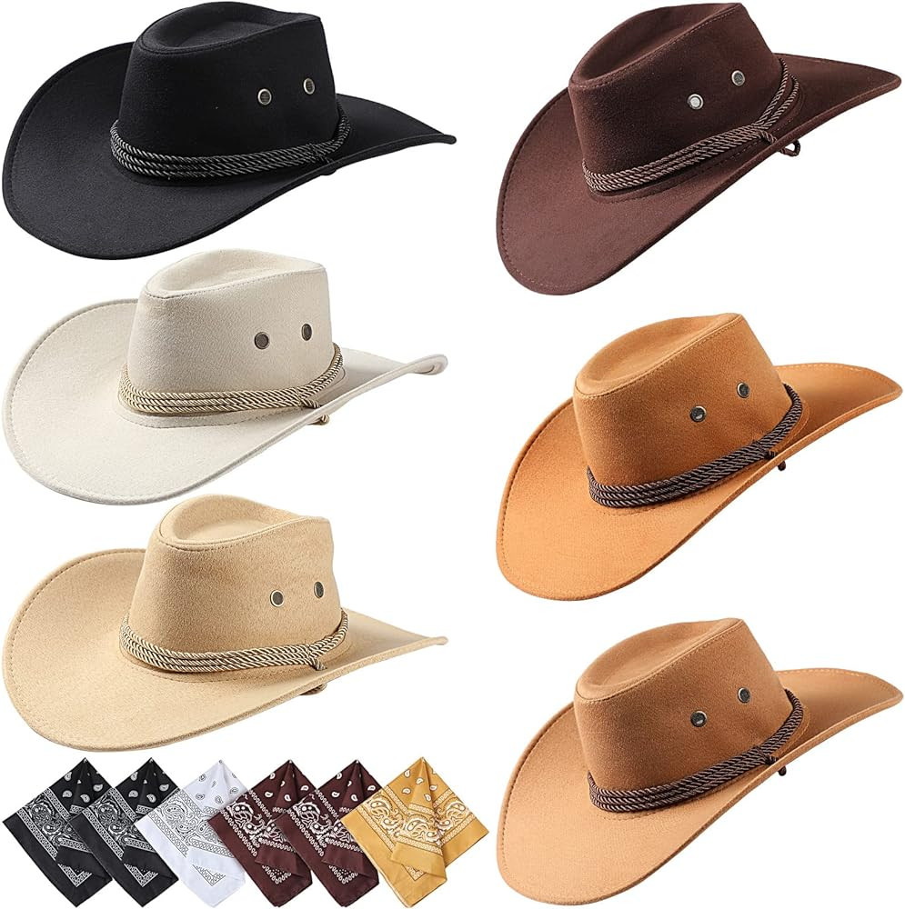 Zhanmai 12 Pcs Cowboy Hat and Bandana Cowboy Cowgirl Hats Bulk Western Party Costume Halloween Ac... | Amazon (US)
