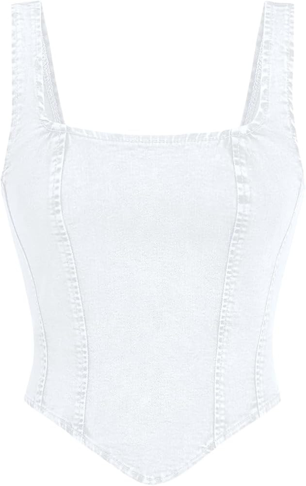 WDIRARA Women's Denim Corset Tank Top Asymmetrical Hem Crop Tops Sleeveless Zip Up Back Tanks | Amazon (US)
