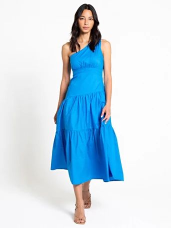 One-Shoulder Poplin Maxi Dress - Lena - New York & Company | New York & Company
