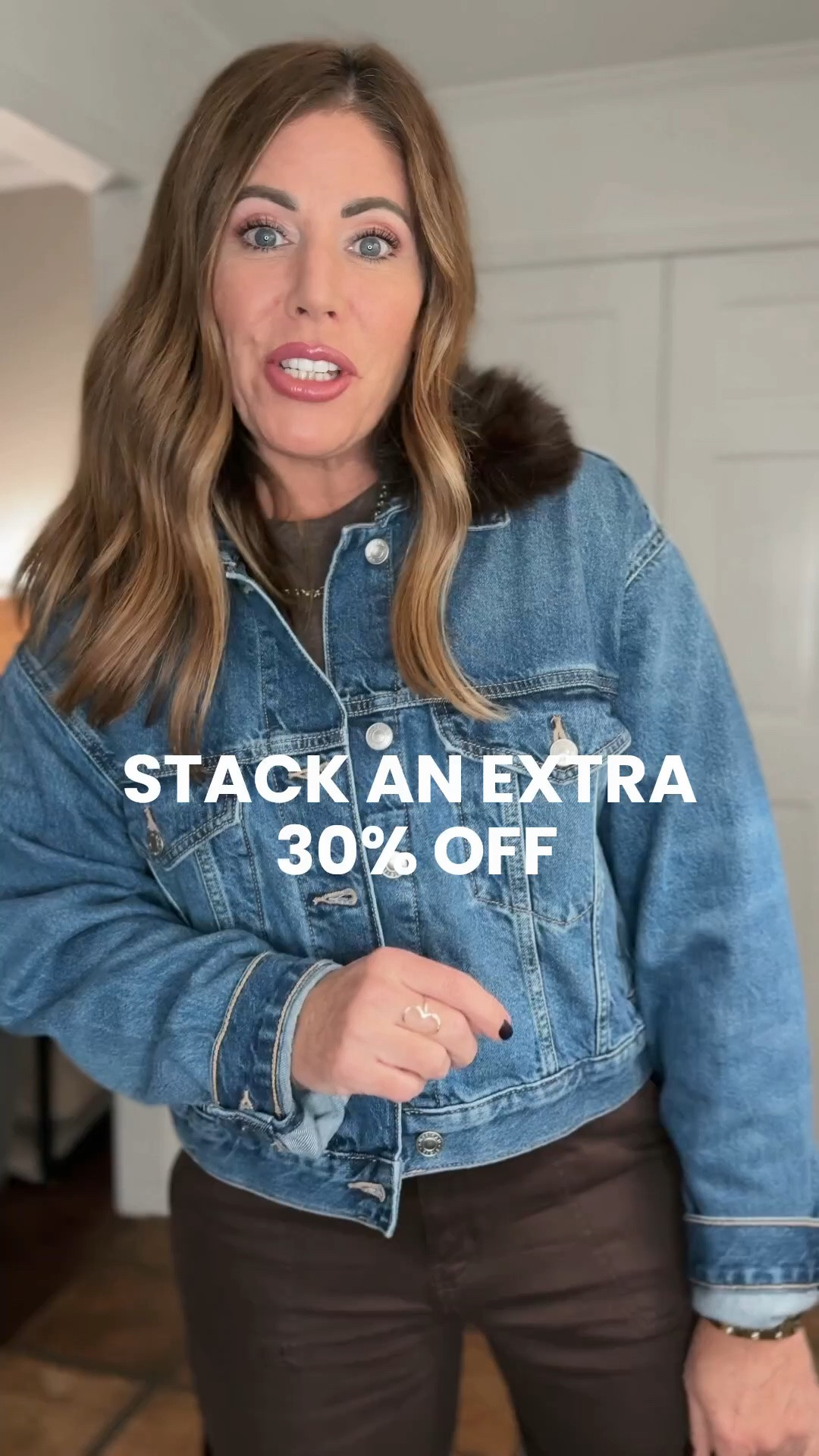 Stack and extra 30% off with code AEFALL30 at @American Eagle Outfitters 

This cropped denim jacket with removable faux fur collar is adorable and perfect for the holidays to add a little oomph to your outfit. I sized up to a large.

Long sleeve, cozy, soft T-shirt is the perfect layering piece. I’m wearing a medium

Highrise wide leg cargo pants have stretch and are so comfortable. They come in length options. I’m wearing an eight long

#LTKSaleAlert #LTKootd #LTKOver40