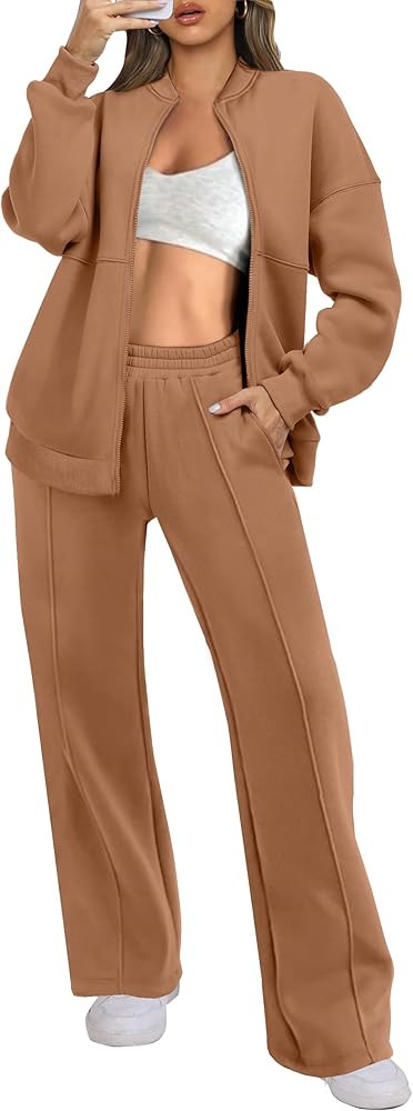 ANRABESS Women 2 Piece Outfits Lounge Set Oversized Zip Up Sweatshirt Jacket Sweatpant Matching S... | Amazon (US)