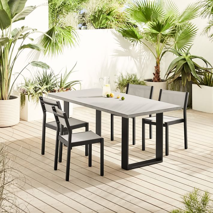 Portside Concrete Outdoor Dining Table (72") & Portside Aluminum Textilene Dining Chair Set | West Elm (US)
