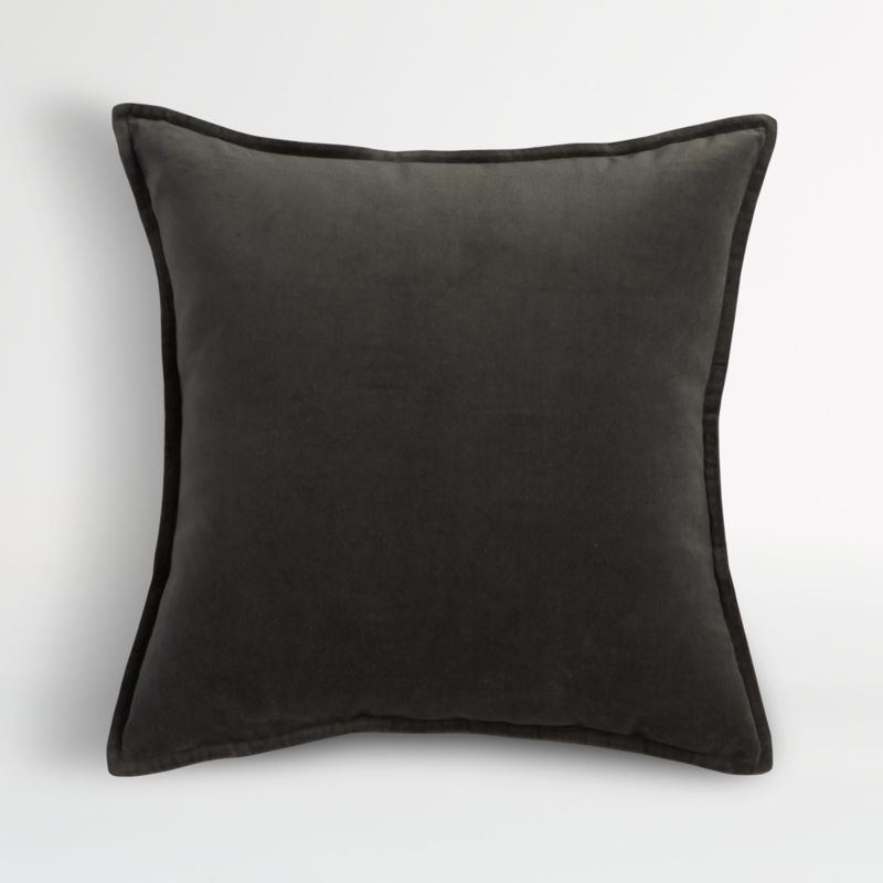 Grey 20"x20" Washed Organic Cotton Velvet Throw Pillow with Feather Insert + Reviews | Crate & Ba... | Crate & Barrel
