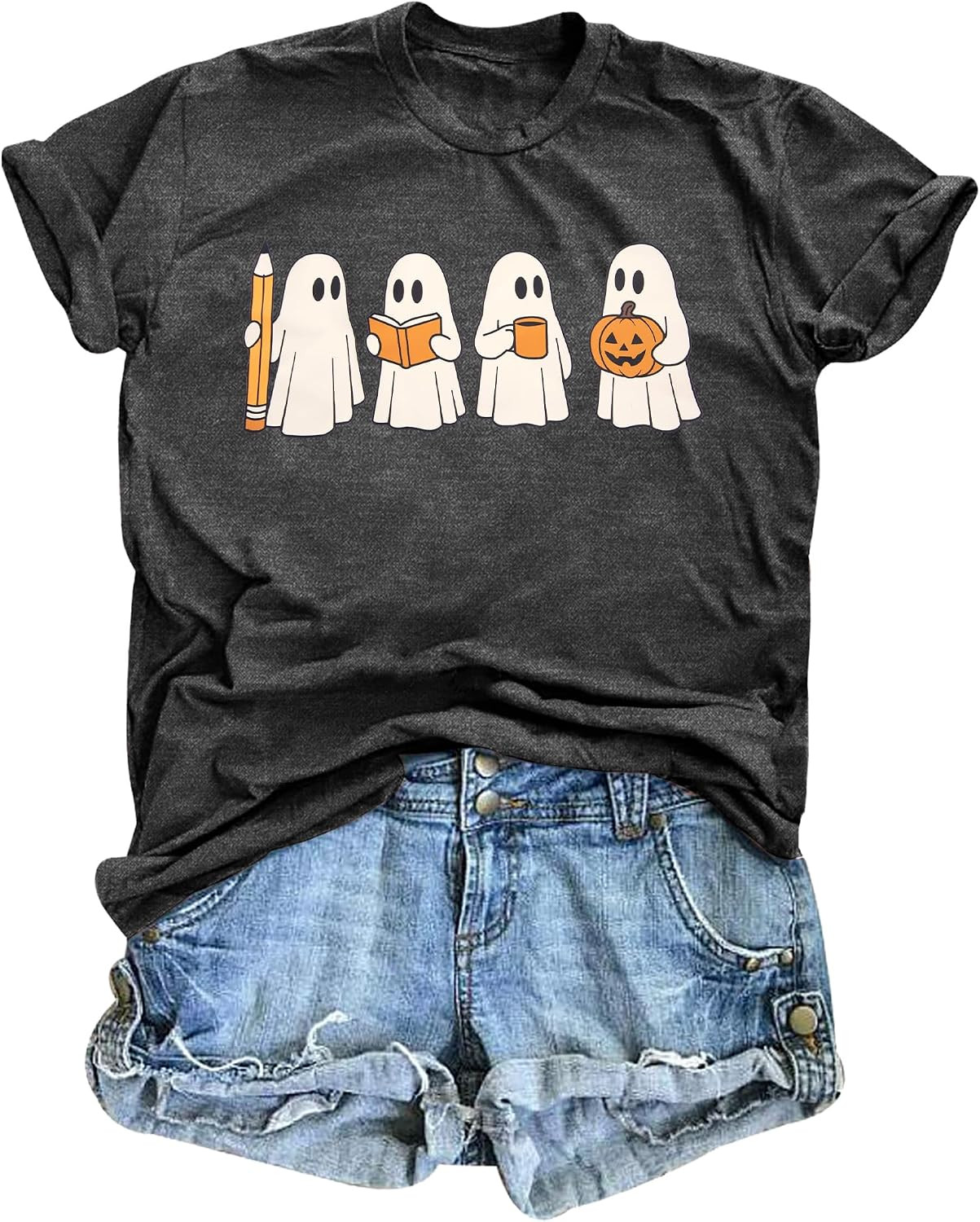 MYHALF Halloween Shirt Spooky Teacher Tshirt: Teaching My Boos Tee - Women Cute Ghost T Shirt Casual Short Sleeve Tops | Amazon (US)