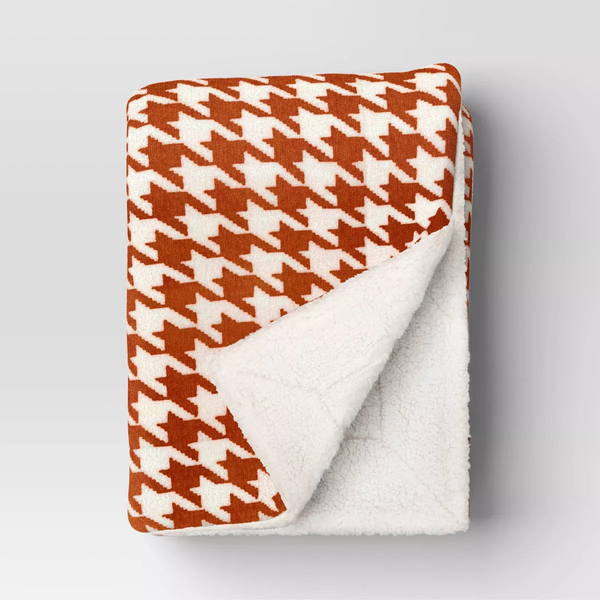Printed Plush Houndstooth Throw with Faux Shearling Reverse Soft Orange/Cream - Threshold™ | Target