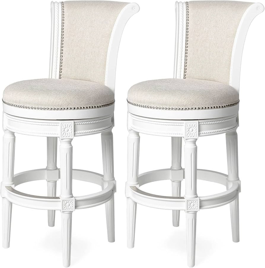 Maven Lane Pullman 31 Inch Tall Bar Height Upholstered Barstool with Back in Alabaster White Fini... | Amazon (US)