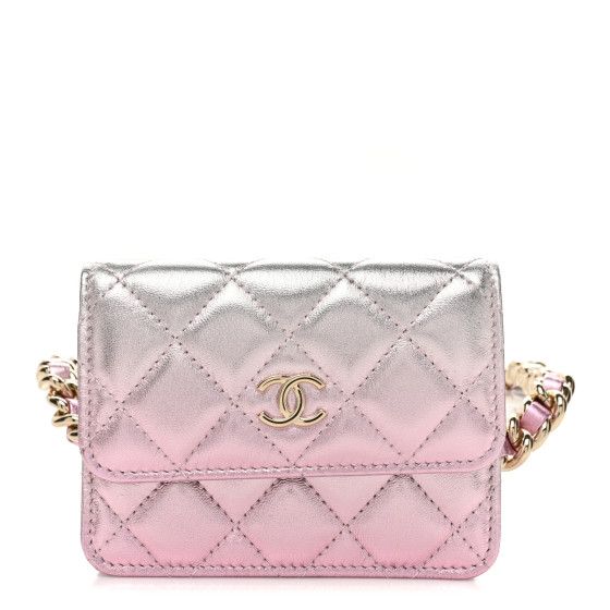 Gradient Metallic Lambskin Quilted Flap Chain Belt Bag Gold Pink | FASHIONPHILE (US)