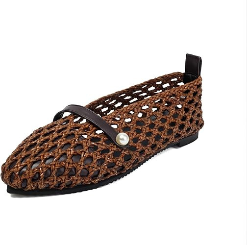 Alsoloveu Woven Ballet Flats for Women Mesh Mary Jane Shoes Slip on Pointed Closed Toe Ballerina ... | Amazon (US)